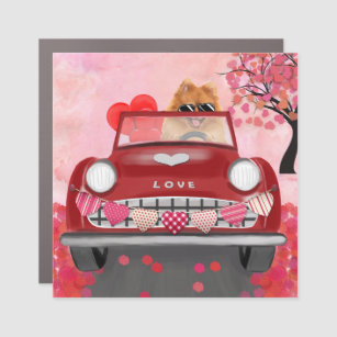 Pomeranian Dog Car with Hearts Valentine's  Car Magnet