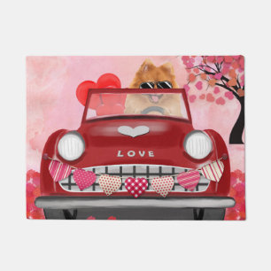 Pomeranian Dog Car with Hearts Valentine's  Doormat