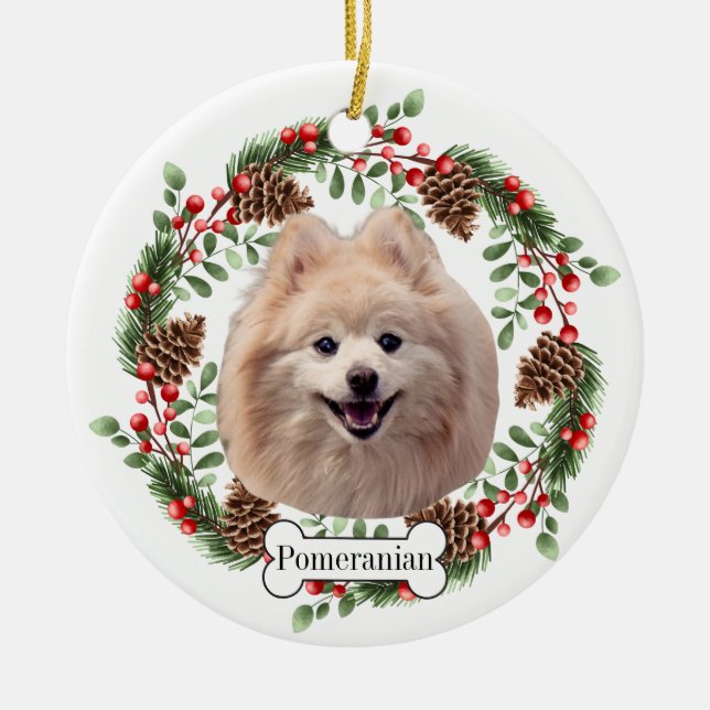 Pomeranian dog ceramic tree decoration (Front)