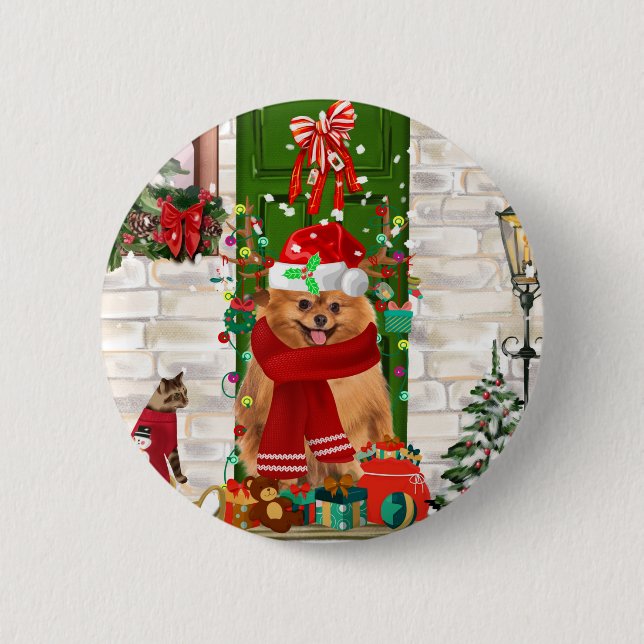 Pomeranian Dog Christmas 6 Cm Round Badge (Front)