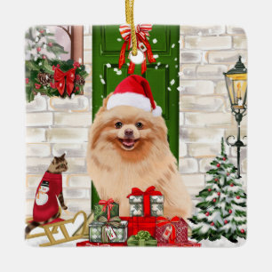 Pomeranian Dog Christmas Ceramic Ornament