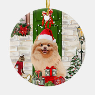Pomeranian Dog Christmas Ceramic Tree Decoration
