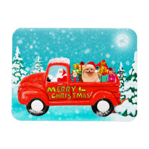 Pomeranian Dog Christmas Delivery Truck Magnet