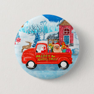 Pomeranian Dog Christmas Delivery Truck Snow 6 Cm Round Badge