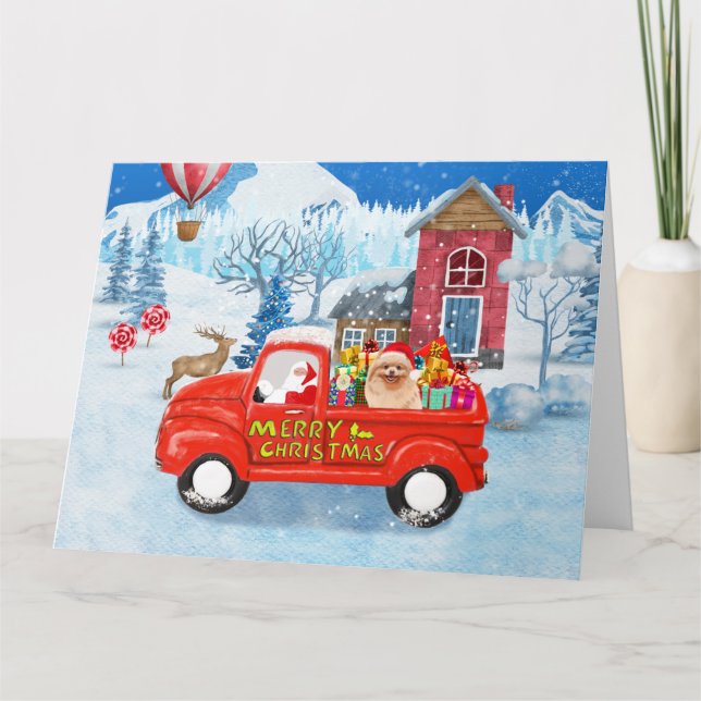 Pomeranian Dog Christmas Delivery Truck Snow Card (Front)