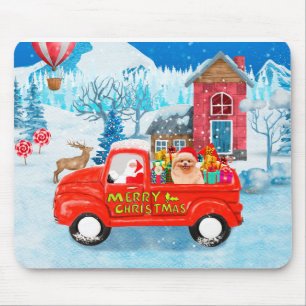 Pomeranian Dog Christmas Delivery Truck Snow Mouse Mat