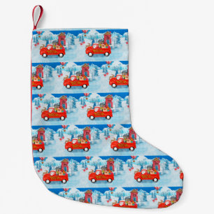 Pomeranian Dog Christmas Delivery Truck Snow Small Christmas Stocking