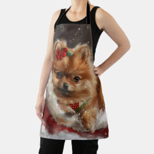 Pomeranian Dog Christmas Festive Apron