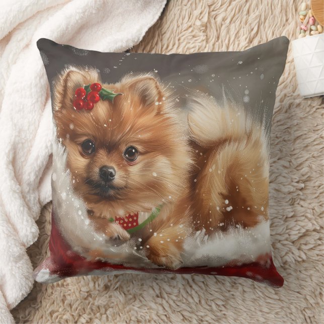 Pomeranian Dog Christmas Festive Cushion (Blanket)