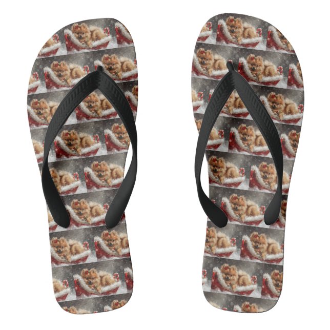 Pomeranian Dog Christmas Festive Flip Flops (Footbed)