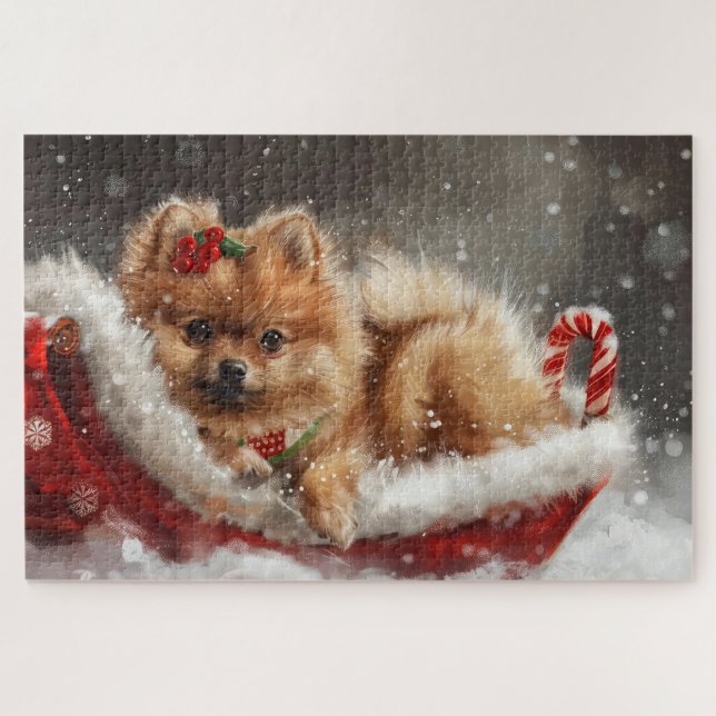 Pomeranian Dog Christmas Festive Jigsaw Puzzle (Horizontal)