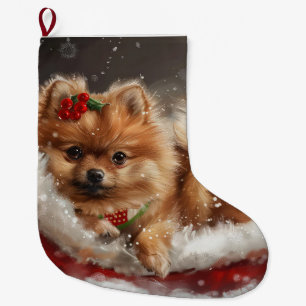 Pomeranian Dog Christmas Festive Large Christmas Stocking