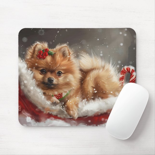 Pomeranian Dog Christmas Festive Mouse Mat (With Mouse)