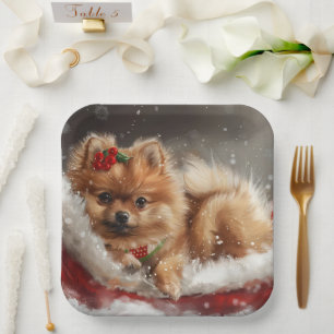 Pomeranian Dog Christmas Festive Paper Plate