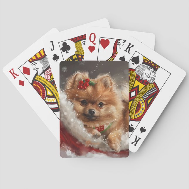 Pomeranian Dog Christmas Festive Playing Cards (Back)
