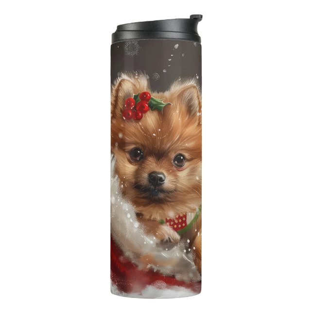 Pomeranian Dog Christmas Festive Thermal Tumbler (Rotated Left)