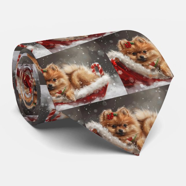Pomeranian Dog Christmas Festive Tie (Rolled)