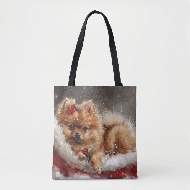 Pomeranian Dog Christmas Festive Tote Bag (Front)