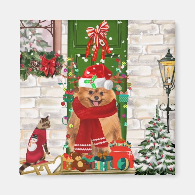 Pomeranian Dog Christmas  Magnet (Front)