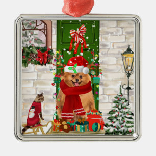 Pomeranian Dog Christmas Metal Tree Decoration