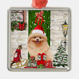 Pomeranian Dog Christmas Metal Tree Decoration