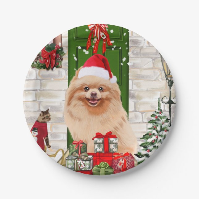 Pomeranian Dog Christmas  Paper Plate (Front)