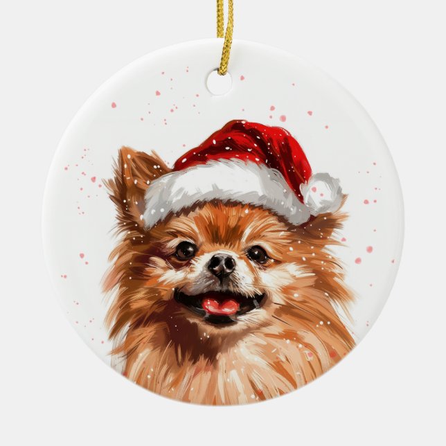 Pomeranian Dog Christmas Personalized Ceramic Tree Decoration (Front)