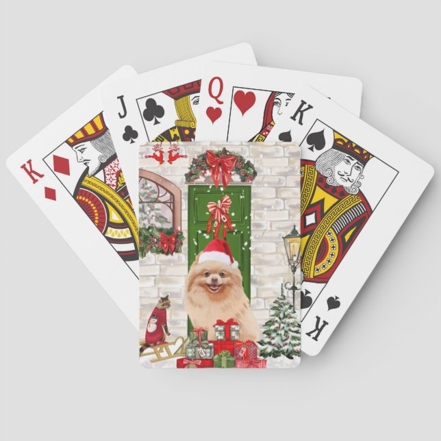 Pomeranian Dog Christmas   Playing Cards (Back)