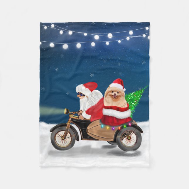 Pomeranian Dog Christmas Santa Claus   Fleece Blanket (Front)