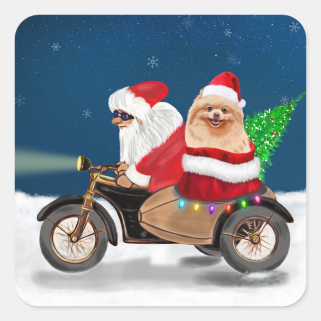 Pomeranian Dog Christmas Santa Claus   Square Sticker (Front)