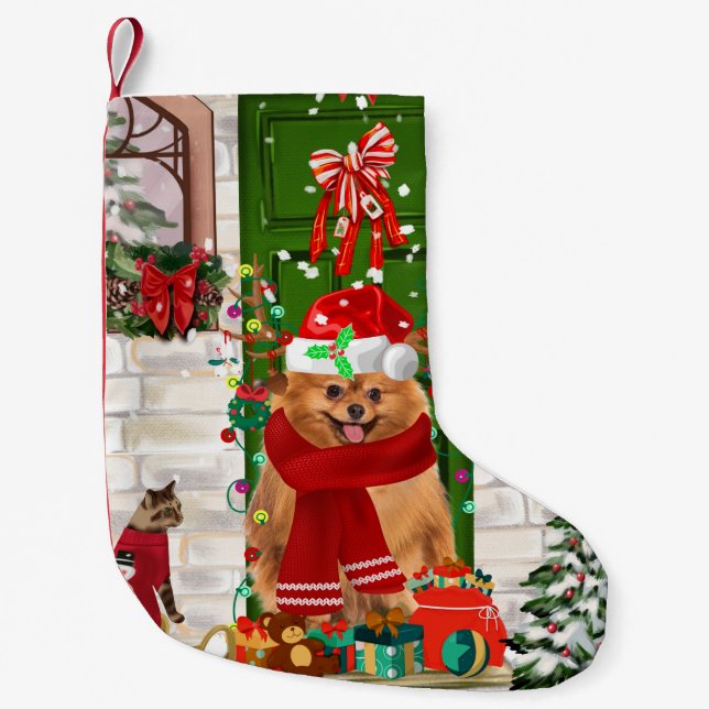 Pomeranian Dog Christmas  Small Christmas Stocking (Front)