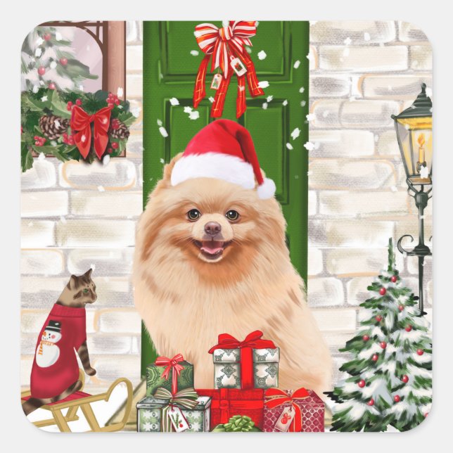 Pomeranian Dog Christmas   Square Sticker (Front)