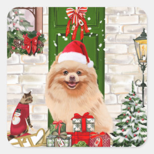 Pomeranian Dog Christmas   Square Sticker