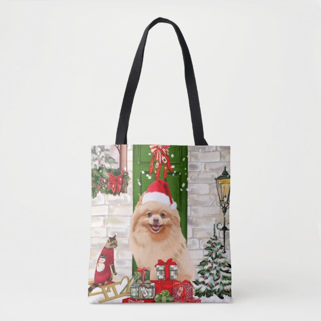 Pomeranian Dog Christmas   Tote Bag (Front)