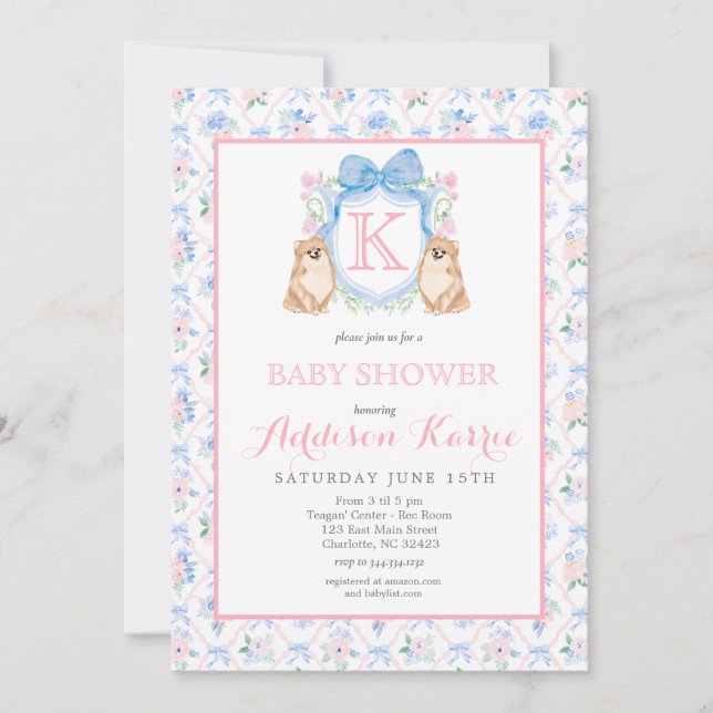 Pomeranian dog Crest Baby Shower Invitation (Front)