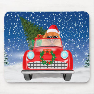 Pomeranian Dog Driving Car In Snow Christmas Mouse Mat