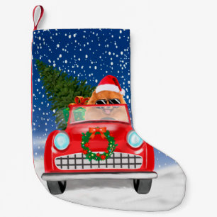 Pomeranian Dog Driving Car In Snow Christmas  Small Christmas Stocking