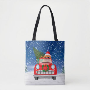 Pomeranian Dog Driving Car In Snow Christmas Tote Bag