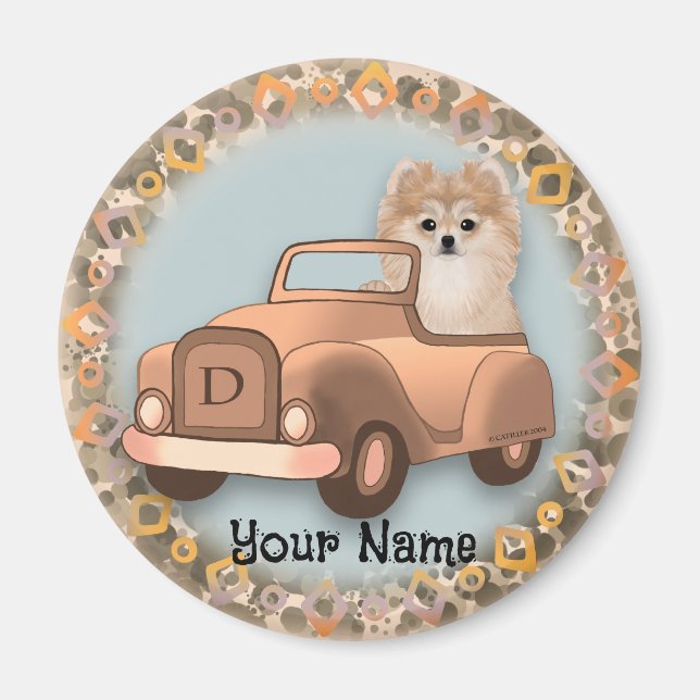 Pomeranian Dog Driving Car Magnet (Front)