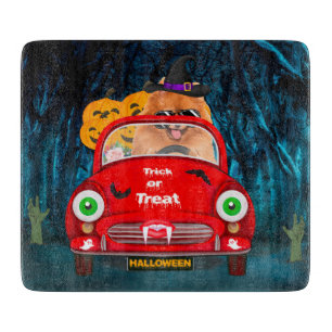 Pomeranian Dog Driving Car Scary Halloween Cutting Board