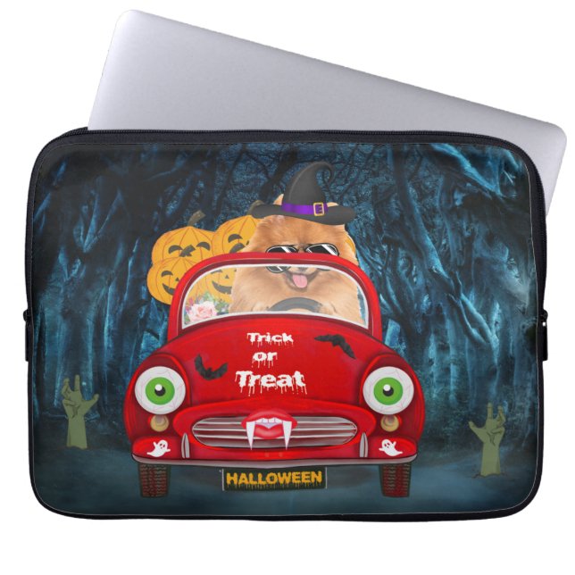 Pomeranian Dog Driving Car Scary Halloween Laptop Sleeve (Front)