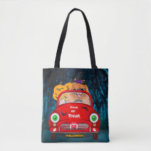 Pomeranian Dog Driving Car Scary Halloween Tote Bag