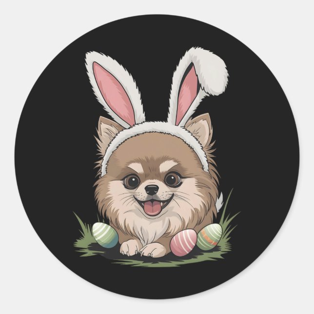 Pomeranian Dog Easter Bunny  Classic Round Sticker (Front)