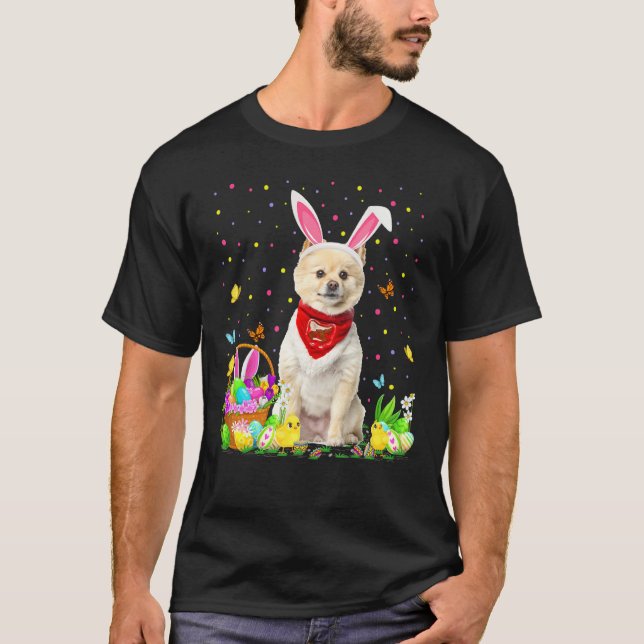 Pomeranian Dog Easter Egg Hunting Pomeranian Easte T-Shirt (Front)