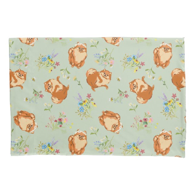 Pomeranian Dog Floral  Pillowcase (Front)