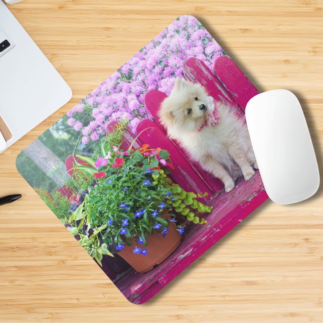 Pomeranian Dog Florals Rustic Garden Bench Scene Mouse Mat (See the collection for other matching items)