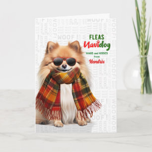 Pomeranian Dog Funny Fleas Navidog with Name Holiday Card
