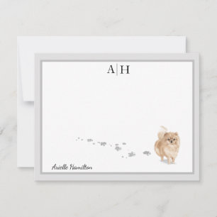 Pomeranian Dog Grey Border Monogram Personalised Card