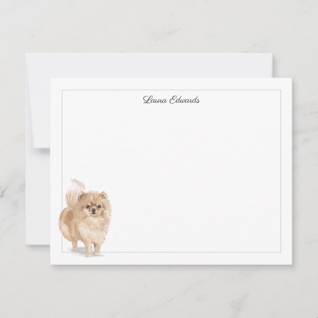 Pomeranian Dog Grey Border Personalised Stationery Card (Front)