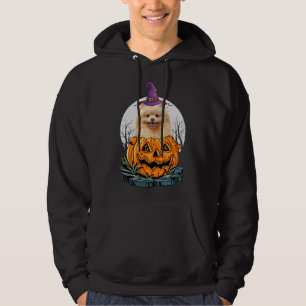 Pomeranian Dog Halloween Costume With Witch Hat An Hoodie